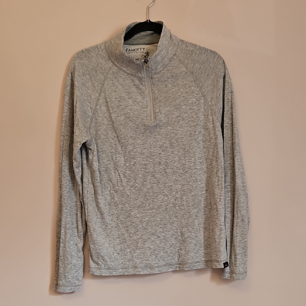 Faherty Light Heather Gray Quarter-Zip Sweater Sz Small